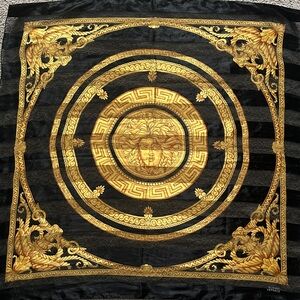 Versace Luxurious Black and Gold Medusa Scarf